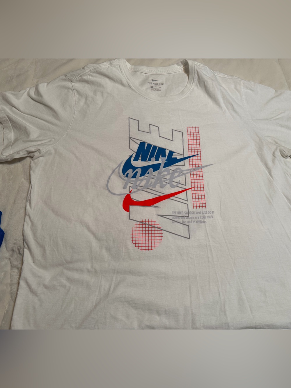 Nike White Short Sleeve Tee with Red and Blue Graphic